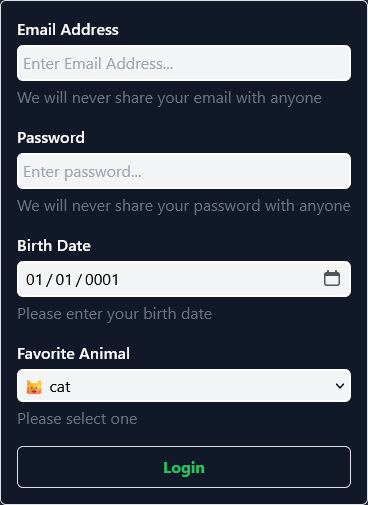 The generated form
